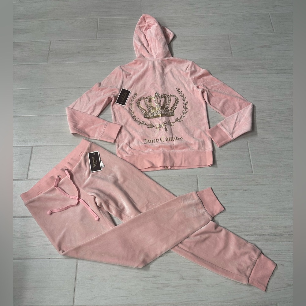 Juicy Couture Pink Velour Hoodie and Pants Set